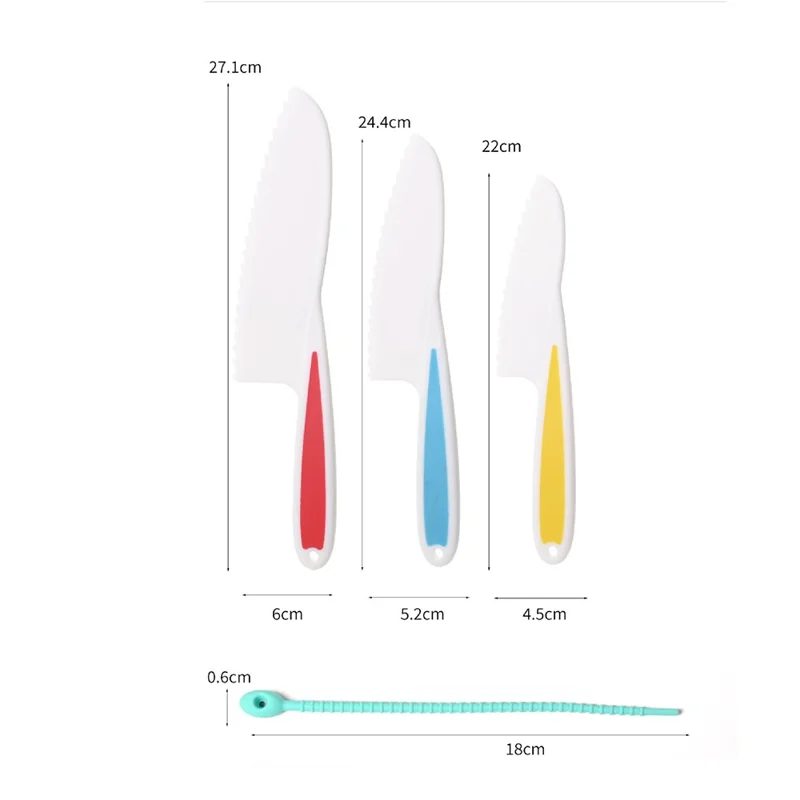 3pcs Детский Шеф -повар Нож Пластиковый Кухонный Нож с Силиконовым Ремешком Дошкольные Игрушки (бпа Бесплатно / Сертифицировано Fda)