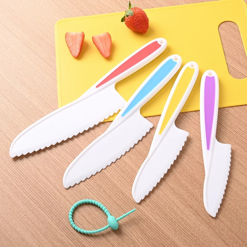 4Pcs Kitchen Knife Toddler Chef Knife for Real Cooking with Silicone Strap (BPA Free / FDA Certified)