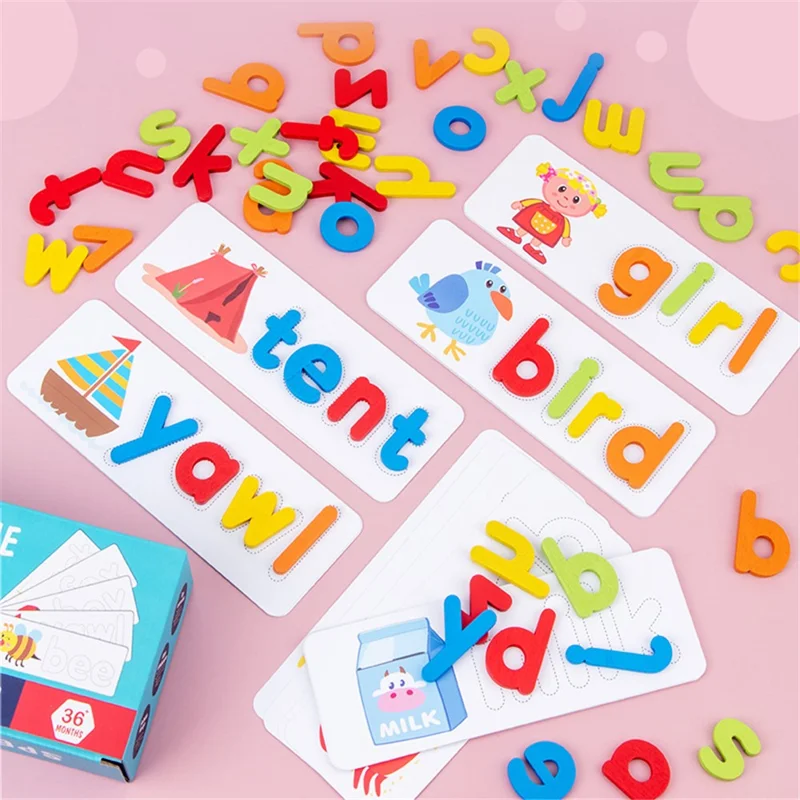 czs6634 Children English Alphabet Spelling Word Wooden Educational Toy with Learning Cards Set