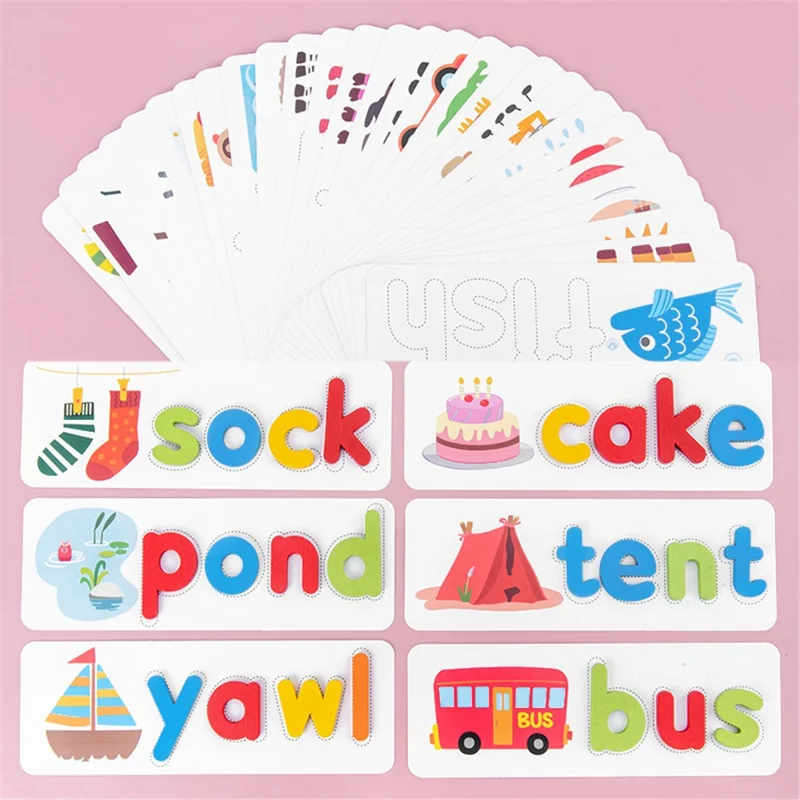 czs6634 Children English Alphabet Spelling Word Wooden Educational Toy with Learning Cards Set