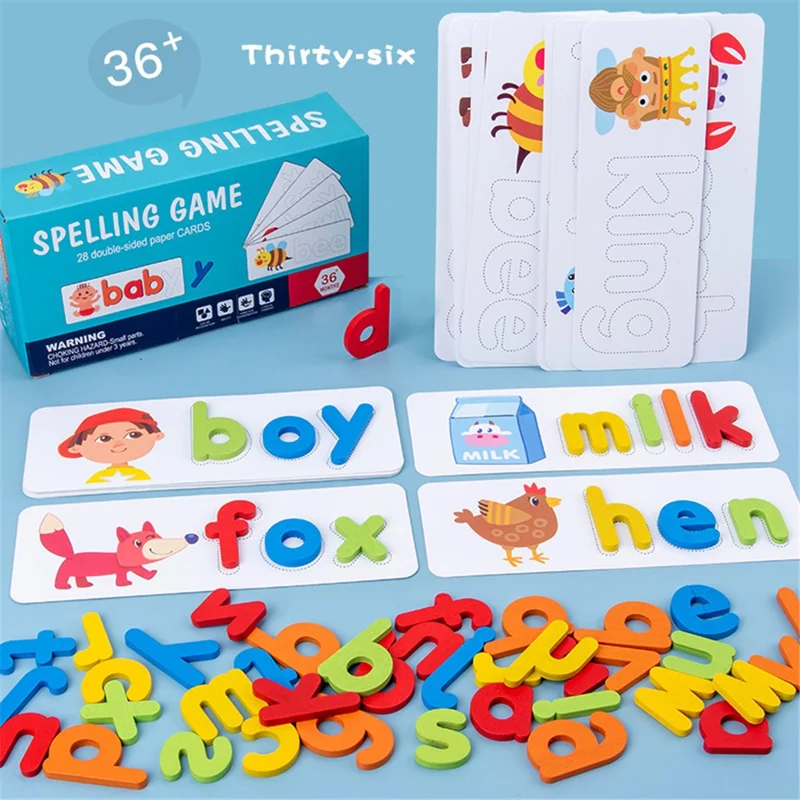 czs6634 Children English Alphabet Spelling Word Wooden Educational Toy with Learning Cards Set