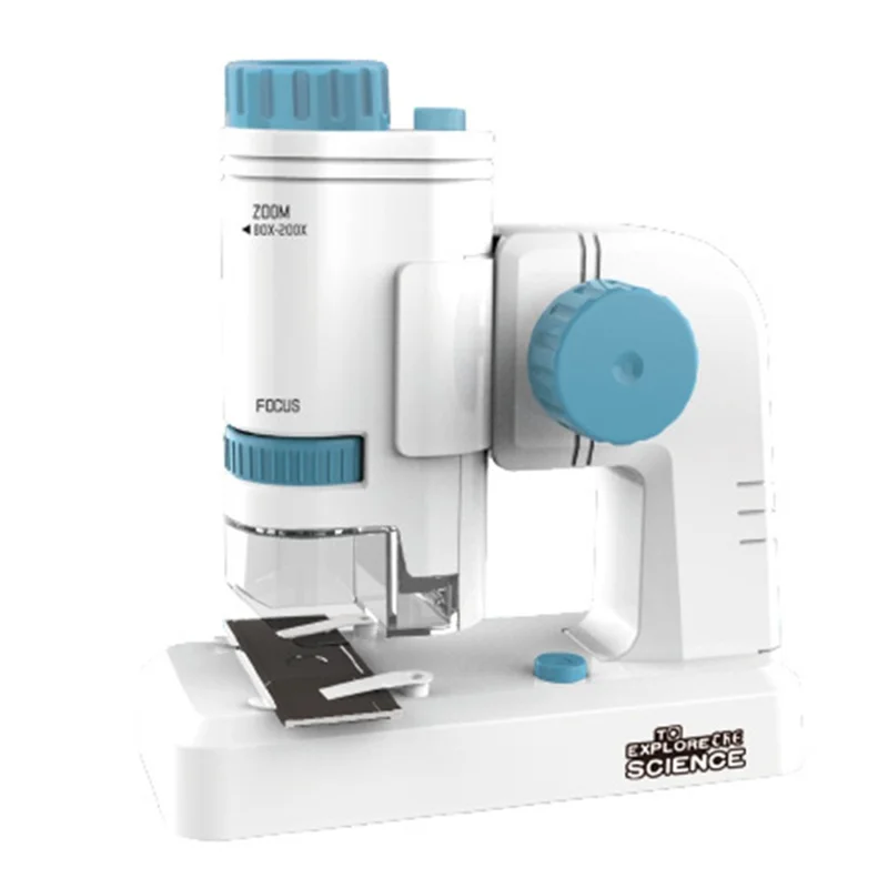 8608 Mini Kids Microscope Handheld Educational Science Kit with Bright LED (English) - Blue