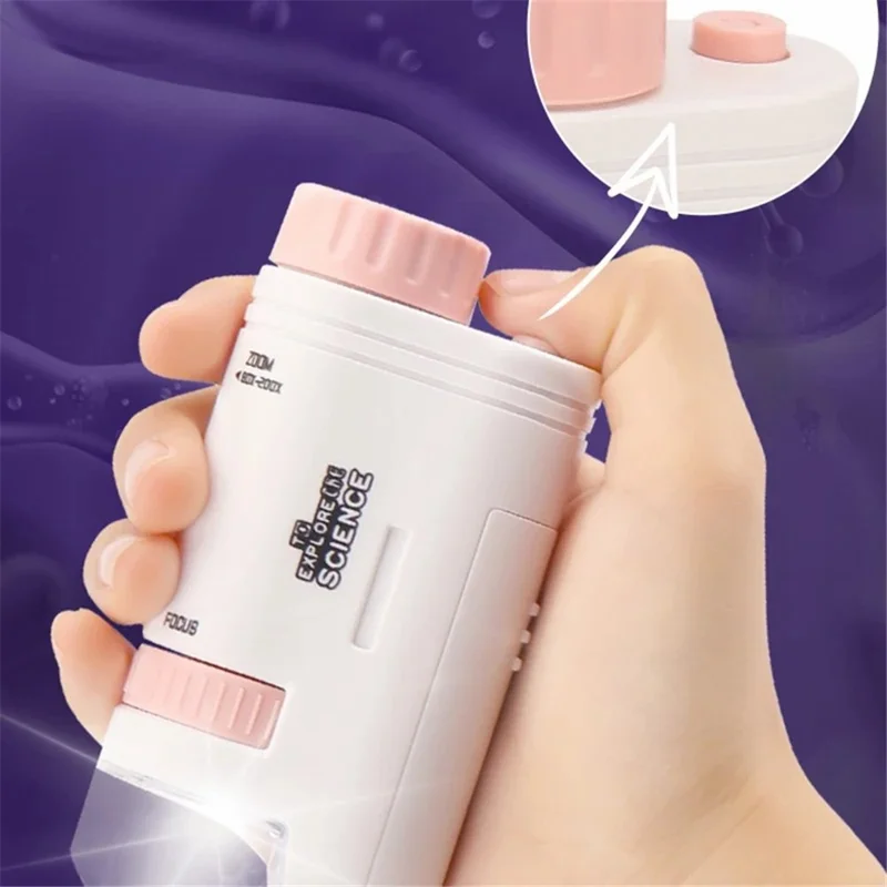 8608 Mini Kids Microscope Handheld Educational Science Kit with Bright LED (English) - Blue