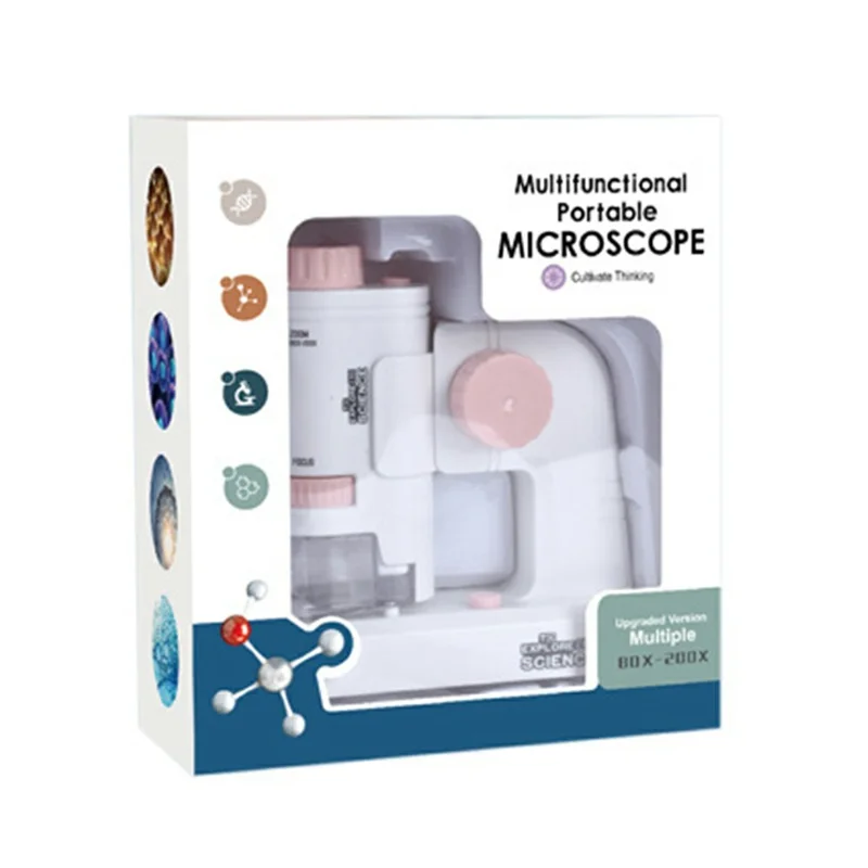 8608 Mini Kids Microscope Handheld Educational Science Kit with Bright LED (English) - Blue