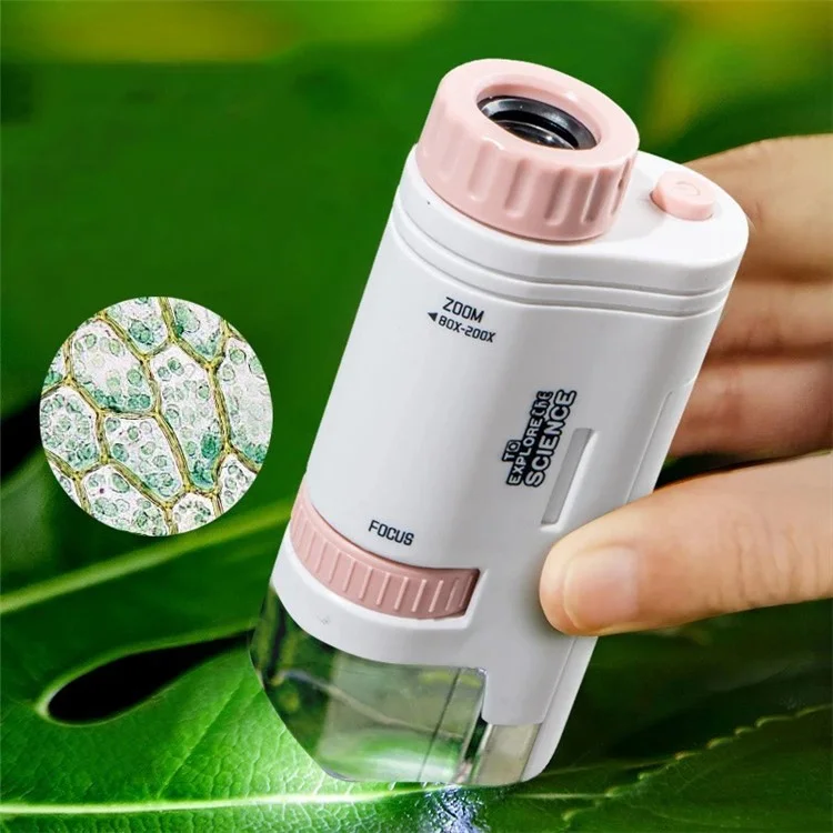 8607 Kids Science Microscope Handheld Outdoor Observation Microscope Educational Toy with Base - Pink