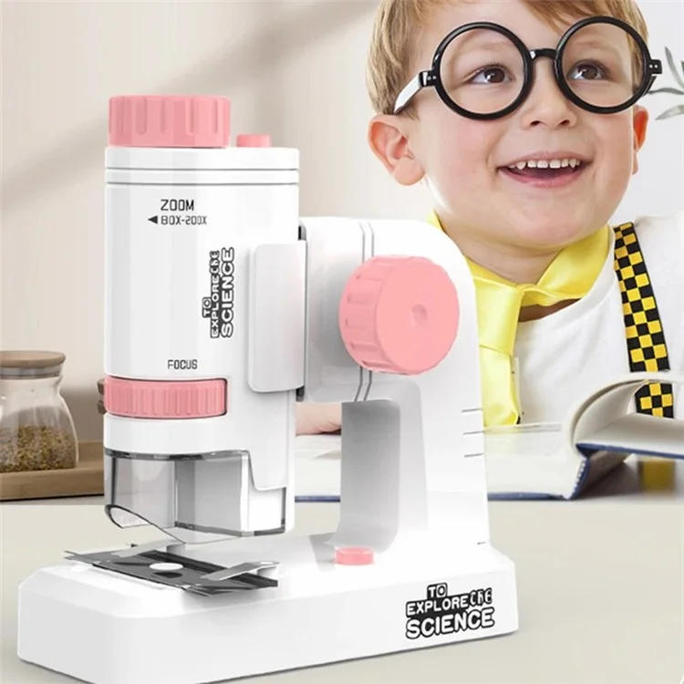 8607 Kids Science Microscope Handheld Outdoor Observation Microscope Educational Toy with Base - Pink