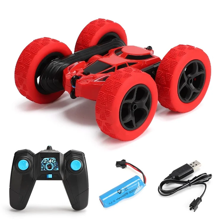 Voiture télécommandée Flip Stunt 7 km/h Voiture RC haute vitesse avec éclairage LED Jouet pour enfants - Rouge