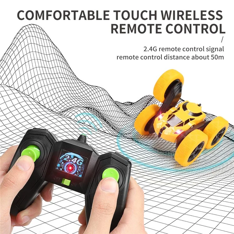 Voiture télécommandée Flip Stunt 7 km/h Voiture RC haute vitesse avec éclairage LED Jouet pour enfants - Rouge
