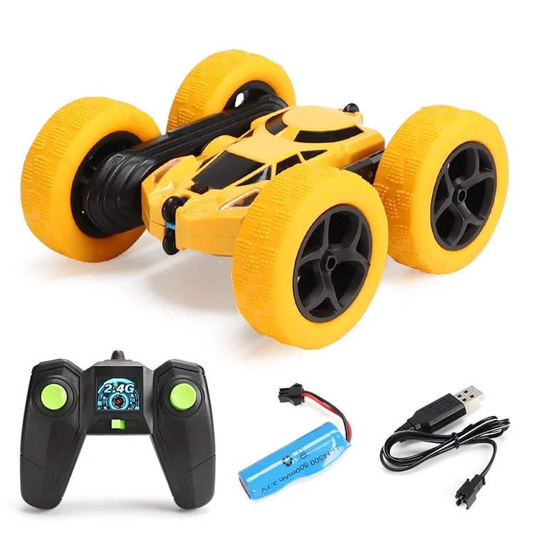 Flip Stunt Remote Control Car 7km / h High Speed RC Vehicle with LED Light Kids Toy - Yellow