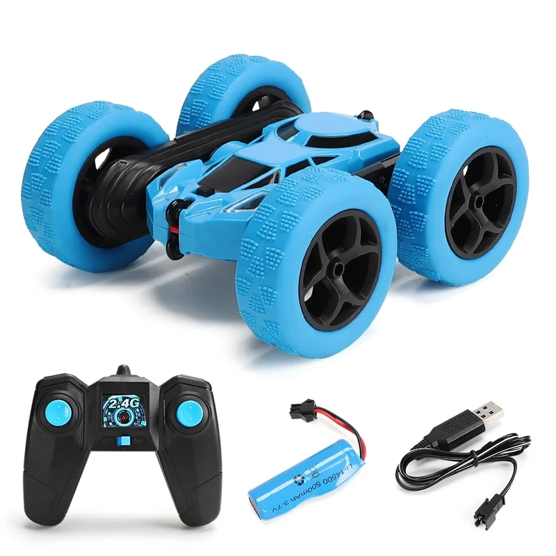 Flip Stunt Remote Control Car 7km / h High Speed RC Vehicle with LED Light Kids Toy Gift - Blue