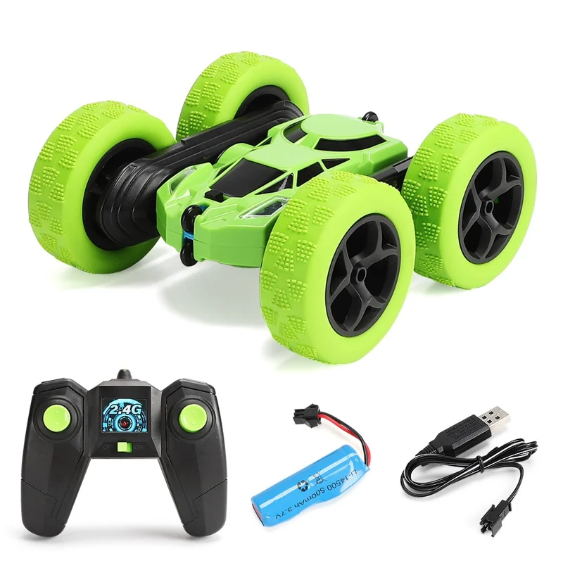 Flip Stunt Remote Control Car 7km / h High Speed RC Vehicle with LED Light Kids Toy - Green