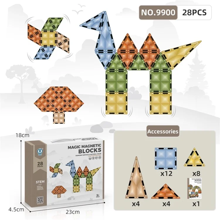 DIGE 9900 Conjunto de 28 Peças / Blocos de Construção Magnéticos Educativos para Crianças, Brinquedos para Meninos e Meninas, Presentes de Aniversário