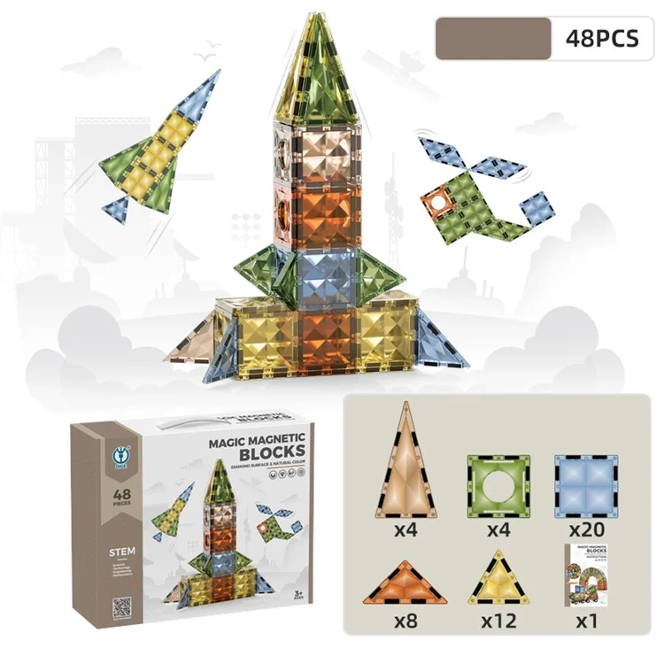 DIGE 9901 48-teiliges Bildungsspielzeug-Set Magnettiles mit Diamantstruktur Kinder Magnetpuzzle Baukästen