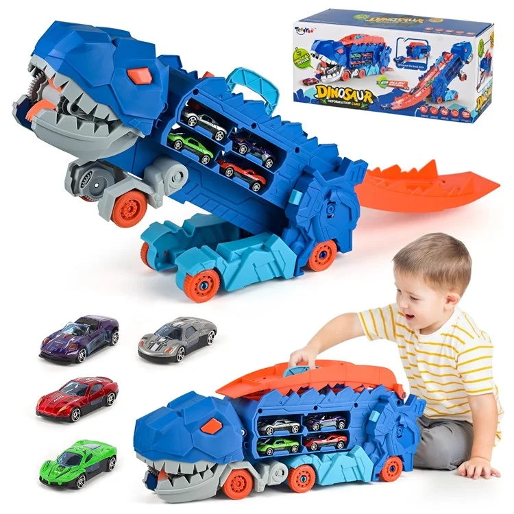 Dinosaur Devouring Ejection Car Toy Dinosaur Track Sliding Small Car Storage Kids Toy (With 4 Cars)