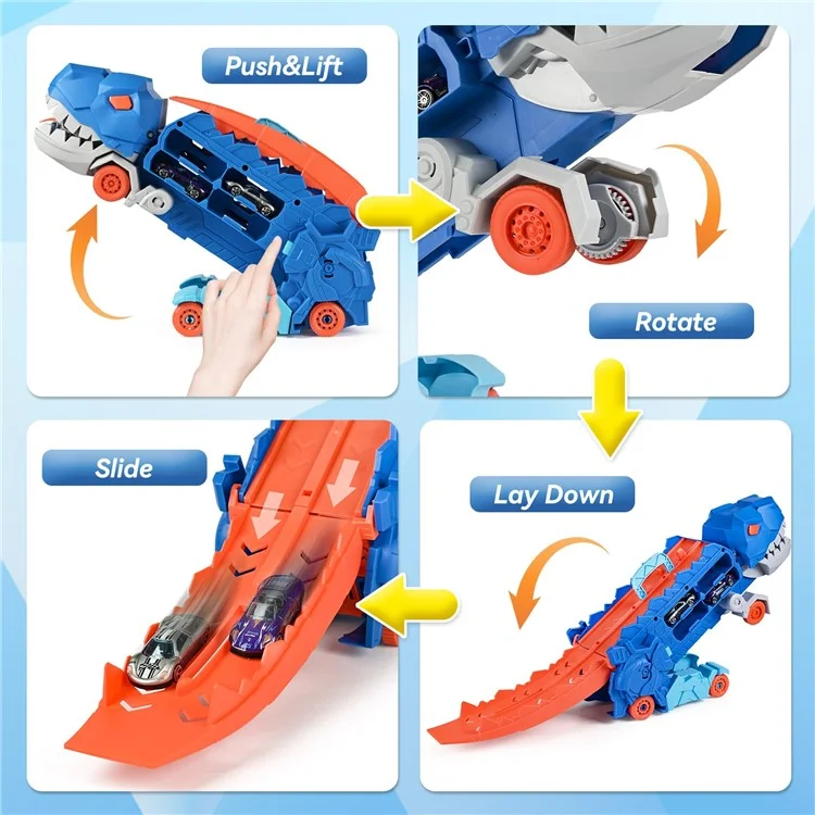 Dinosaur Devouring Ejection Car Toy Dinosaur Track Sliding Small Car Storage Kids Toy (With 4 Cars)