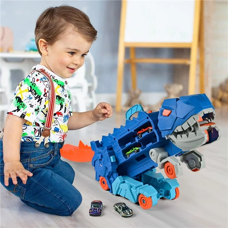Dinosaur Devouring Ejection Car Toy Dinosaur Track Sliding Small Car Storage Kids Toy (With 4 Cars)