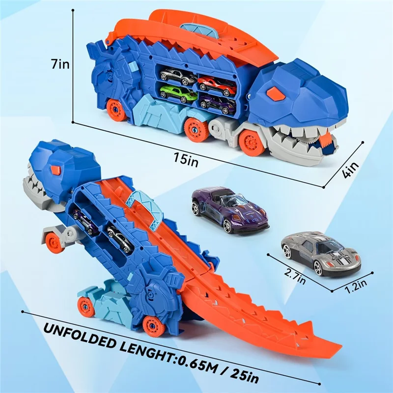 Dinosaur Devouring Ejection Car Toy Dinosaur Track Sliding Small Car Storage Kids Toy (With 4 Cars)