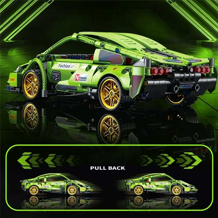 9029 Bloques de construcción para niños Coche de carreras con tracción trasera Modelo educativo de ensamblaje - Verde