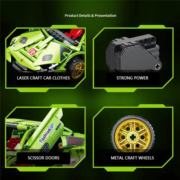 9029 Bloques de construcción para niños Coche de carreras con tracción trasera Modelo educativo de ensamblaje - Verde