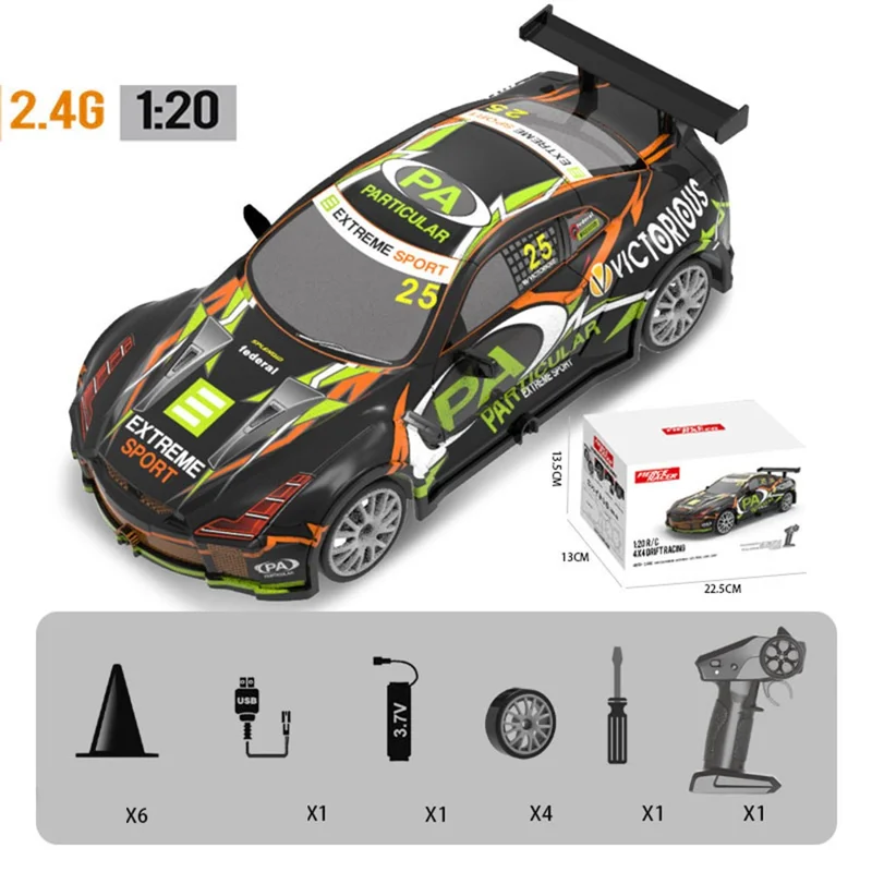 1:20 4WD Drift 2.4G Remote Control Racing Car Model with Light Children Toy - 103-1 Green
