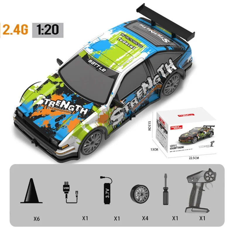 1:20 4WD Drift 2.4G Modelo de coche de control remoto de carreras con luz Juguete para niños - 102-1 Verde