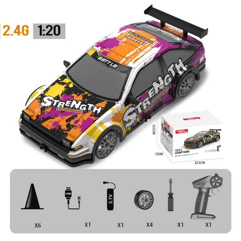 1:20 4WD Drift 2.4G Remote Control Racing Car Model with Light Children Toy - 102-1 Orange