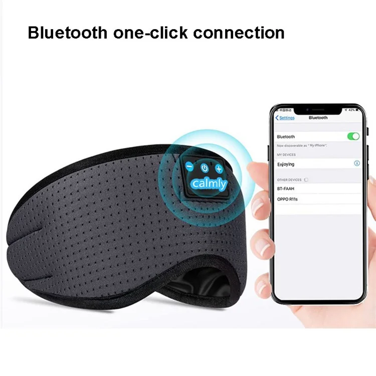 Masque de sommeil intelligent Bluetooth avec musique Masque de sommeil sans fil Couvre-yeux avec musique / haut-parleur Masque de sommeil à ombre arc respirant - Noir