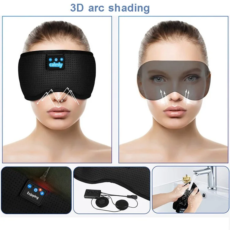 Masque de sommeil intelligent Bluetooth avec musique Masque de sommeil sans fil Couvre-yeux avec musique / haut-parleur Masque de sommeil à ombre arc respirant - Noir