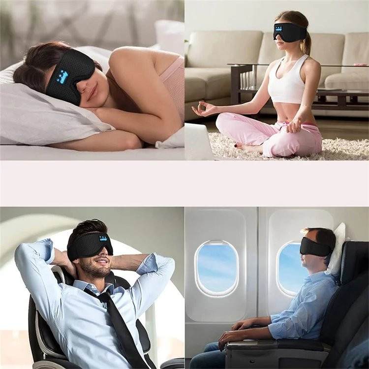 Masque de sommeil intelligent Bluetooth avec musique Masque de sommeil sans fil Couvre-yeux avec musique / haut-parleur Masque de sommeil à ombre arc respirant - Noir