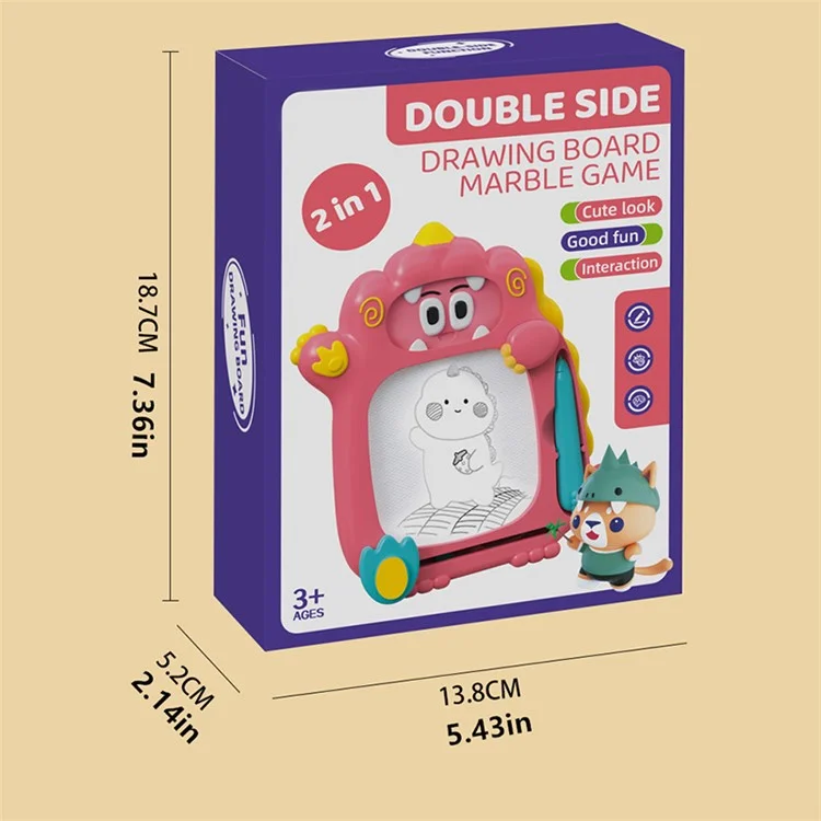 Dinosaur Magnetic Drawing Board Maze Marble Game Children Graffiti Drawing Writing Board Double-sided Educational Toy - Pink