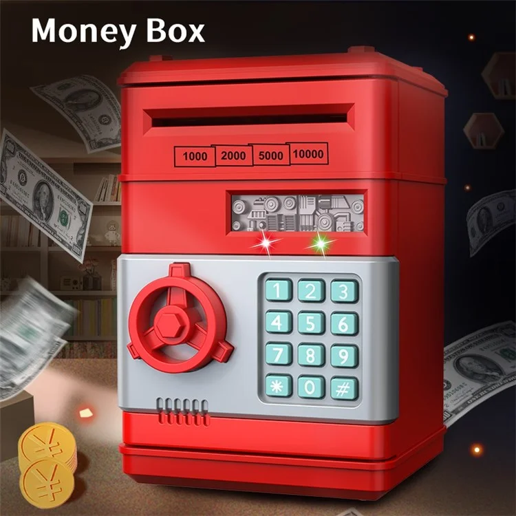 7901 Hucha electrónica con forma de cajero automático de dibujos animados para niños, con clave de contraseña, caja de ahorro de dinero en efectivo y monedas, con desplazamiento automático de billetes, color azul