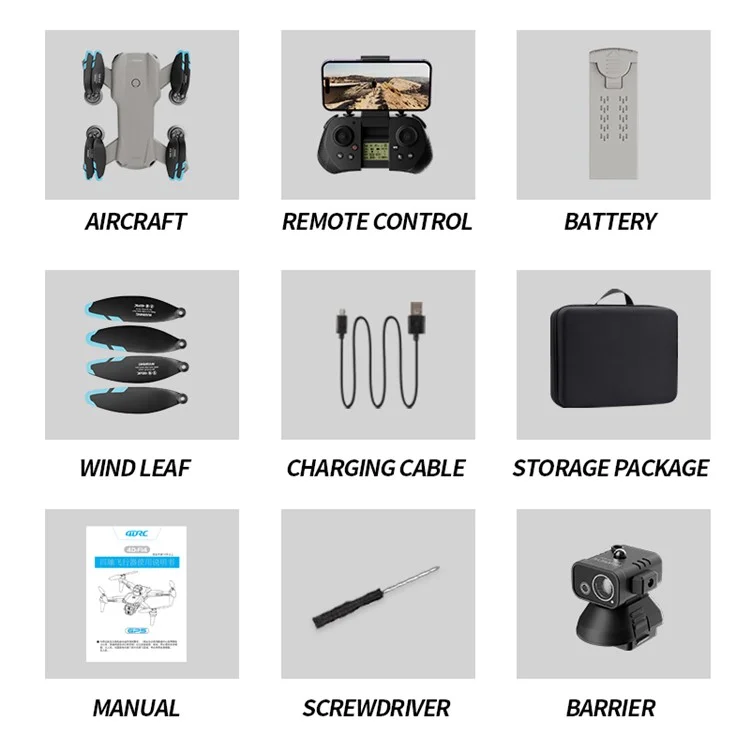 4DRC F14 Obstacle Avoidance ESC HD Dual Camera Brushless Motor Folding RC Drone, 1 Battery - Grey White