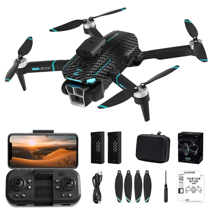 Drone de photographie aérienne Z101 avec capteur de flux optique et évitement d'obstacles, Quadrirotor RC 6K HD, 2 batteries