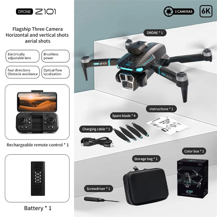 Z101 Aerial Photography Drone Optical Flow Obstacle Avoidance RC Quadcopter 6K HD Aircraft, 1 Battery