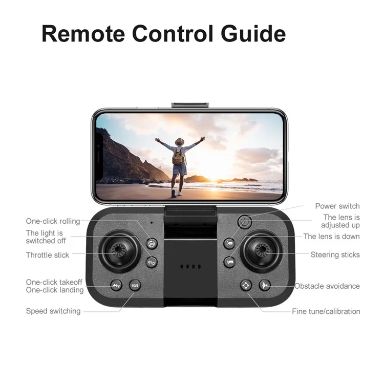 V888 Folding RC Drone 3 Camera Lens Optical Flow Positioning Brushless Quadcopter, 2 Batteries - Black