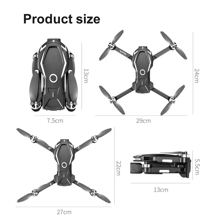 V888 Folding RC Drone 3 Camera Lens Optical Flow Positioning Brushless Quadcopter, 2 Batteries - Black