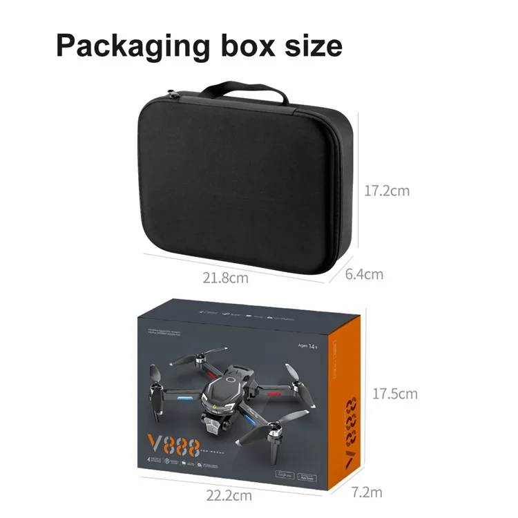 V888 Folding RC Drone 3 Camera Lens Optical Flow Positioning Brushless Quadcopter, 2 Batteries - Black