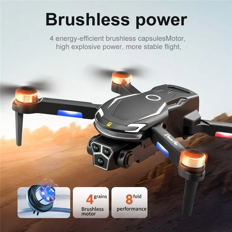 V888 Folding RC Drone 3 Camera Lens Optical Flow Positioning Brushless Quadcopter, 2 Batteries - Black