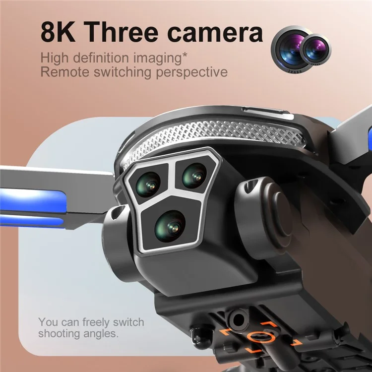 V888 Folding RC Drone 3 Camera Lens Optical Flow Positioning Brushless Quadcopter, 2 Batteries - Black