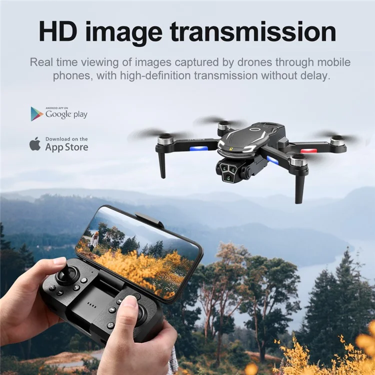 V888 Folding RC Drone 3 Camera Lens Optical Flow Positioning Brushless Quadcopter, 2 Batteries - Black