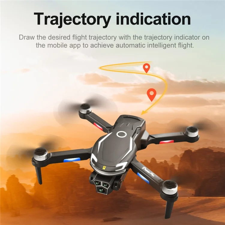 V888 Folding RC Drone 3 Camera Lens Optical Flow Positioning Brushless Quadcopter, 2 Batteries - Black