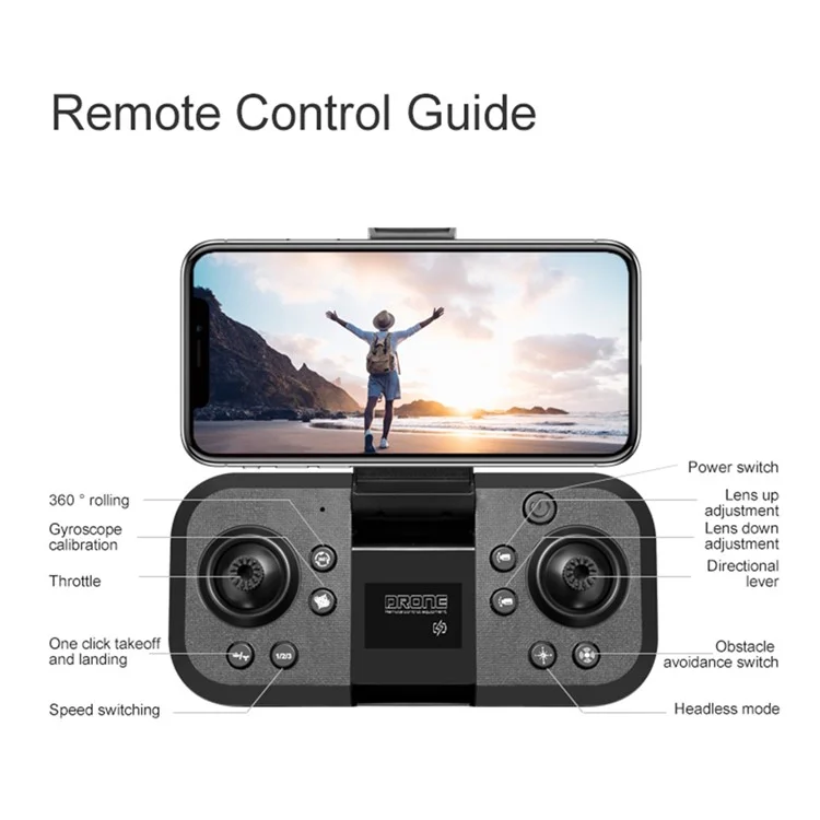 Беспилотный летательный аппарат D9 HD Camera RC с автоматическим распознаванием препятствий, функцией удержания высоты, бесщеточными двигателями и возможностью складывания, 3 аккумулятора