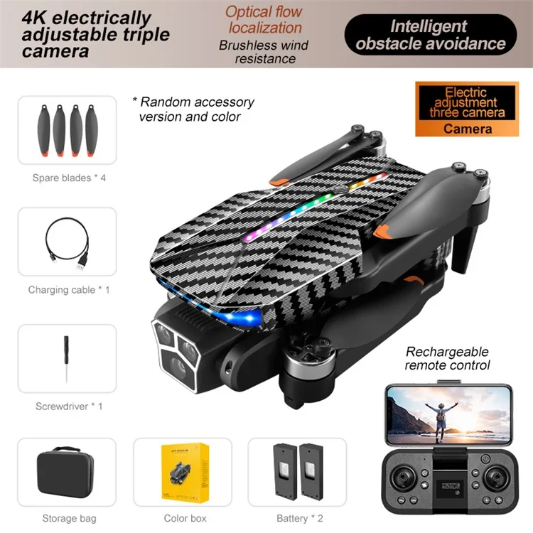 D9 HD Aerial Photography RC Drone Obstacle Avoidance Brushless Motor Folding Quadcopter, 2 Batterien