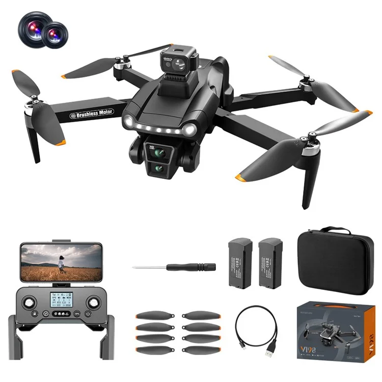 V198 HD Camera RC Drone GPS Smart Return Laser Obstacle Avoidance Brushless Quadcopter, 2 Batteries