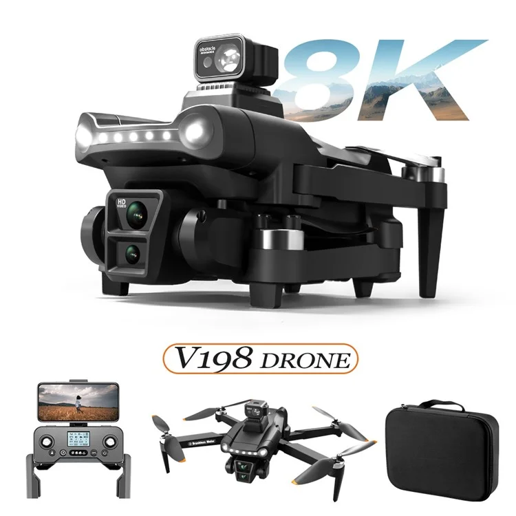 V198 HD Camera RC Drone GPS Smart Return Laser Obstacle Avoidance Brushless Quadcopter, 2 Batteries