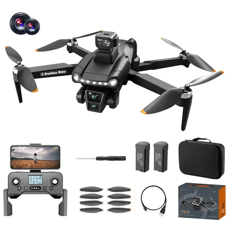V198 HD Aerial Photography WiFi Faltbarer RC Drohne GPS Smart Return Brushless Quadrocopter, 2 Batterien