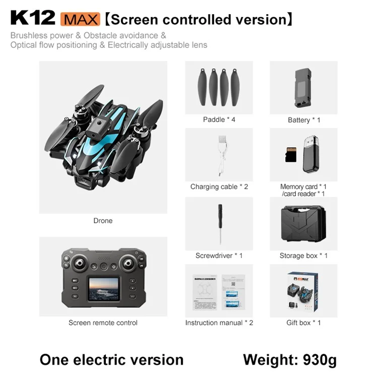 XKJ  K12MAX HD Aerial Photography RC Drone Brushless Foldable Quadcopter with Display Screen Remote Control, 1 Battery