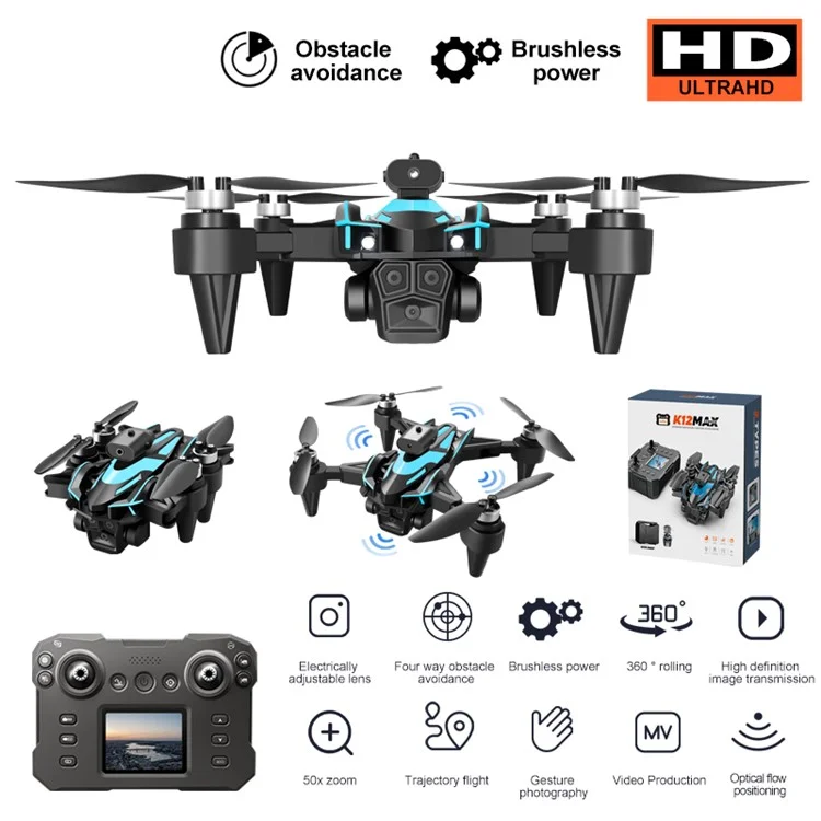 XKJ  K12MAX HD Aerial Photography RC Drone Brushless Foldable Quadcopter with Display Screen Remote Control, 1 Battery