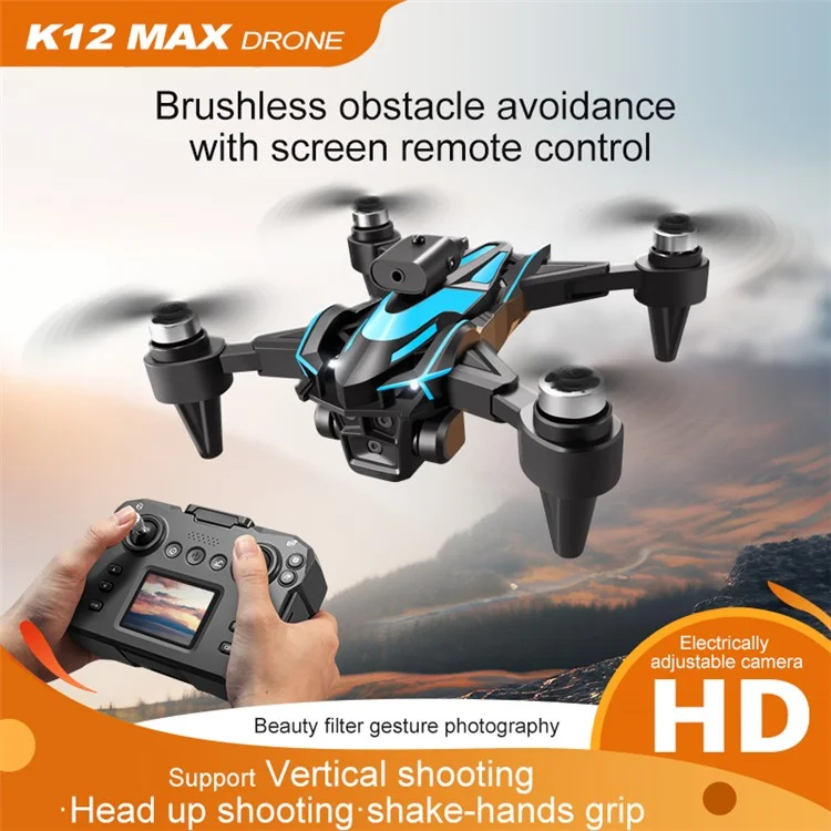 XKJ  K12MAX HD Aerial Photography RC Drone Brushless Foldable Quadcopter with Display Screen Remote Control, 1 Battery