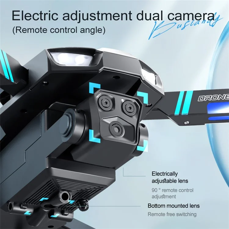 LU90 HD Aerial Photography Optical Flow RC Drone Colorful Light Brushless Motor Quadcopter, 1 Battery - Black+Blue